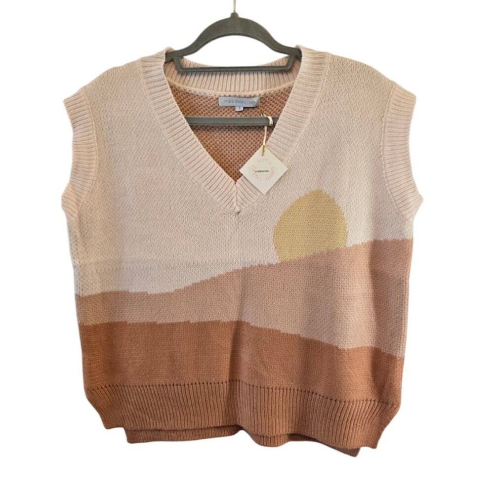 MISS SPARKLING SWEATER VEST SUNSET LANDSCAPE NWT OVERSIZED SIZE LARGE